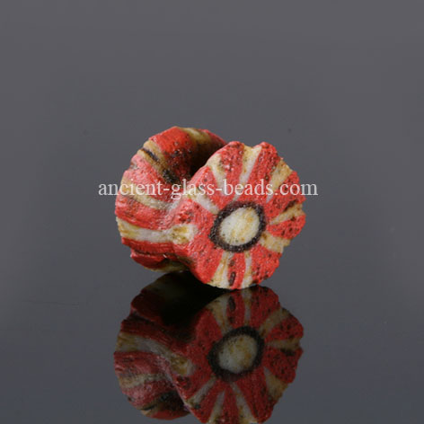 Ancient mosaic glass bead, perforated flower mosaic cane
